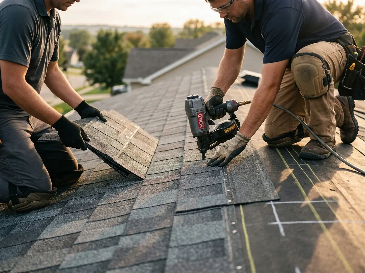 Professional roofer working on a residential roof in Old Fig Garden